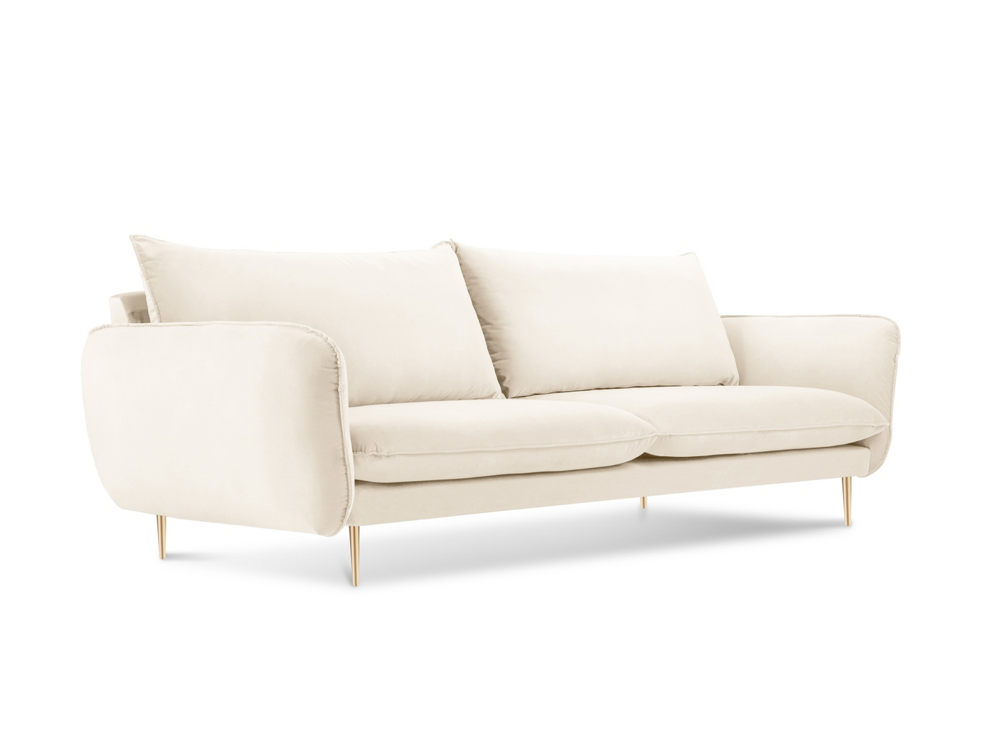Cosmopolitan Design fløyelssofa, "Vienna", 4-seter, 230 × 92 × 95 cm, Bluvel, gullfargede metallben