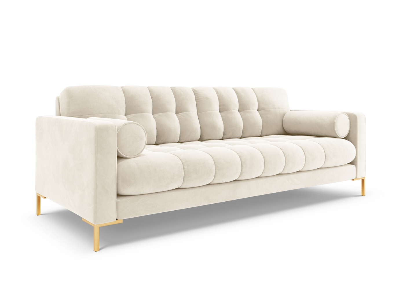 Cosmopolitan Design fløyelssofa, "Bali", 4-seter, 217 × 96 × 75 cm, Bluvel, gullfargede metallben
