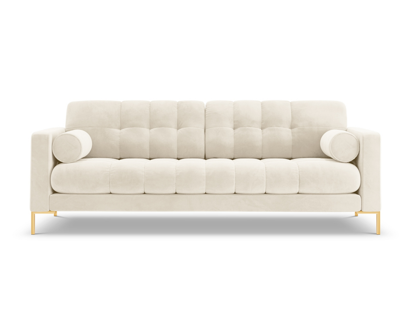 Cosmopolitan Design fløyelssofa, "Bali", 4-seter, 217 × 96 × 75 cm, Bluvel, gullfargede metallben