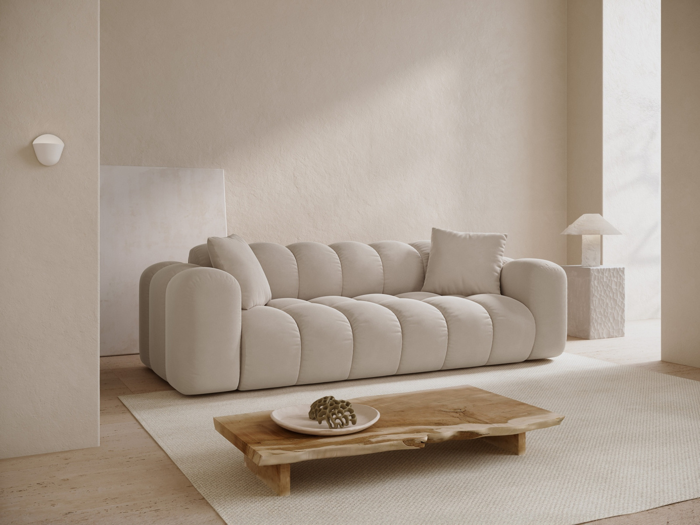 Cosmopolitan Design fløyelssofa, "Treno", 4-seter, 240 × 94 × 70 cm, Bluvel, svarte plastben