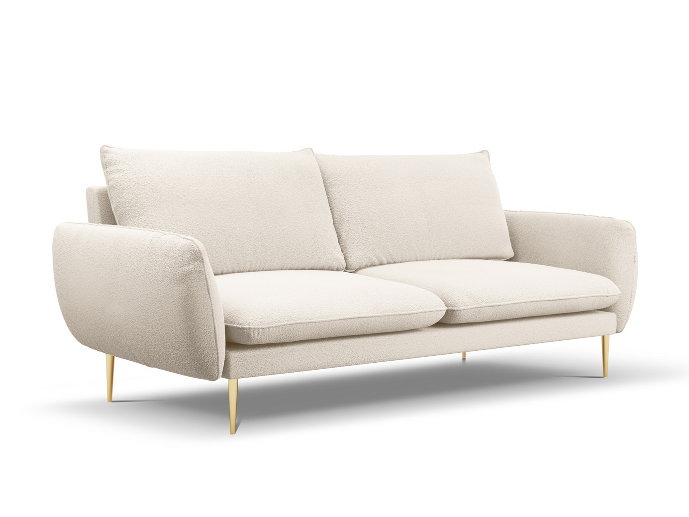 Cosmopolitan Design bouclé-sofa, "Vienna", 4-seter, 230 × 92 × 95 cm, Ascot, gullfargede metallben