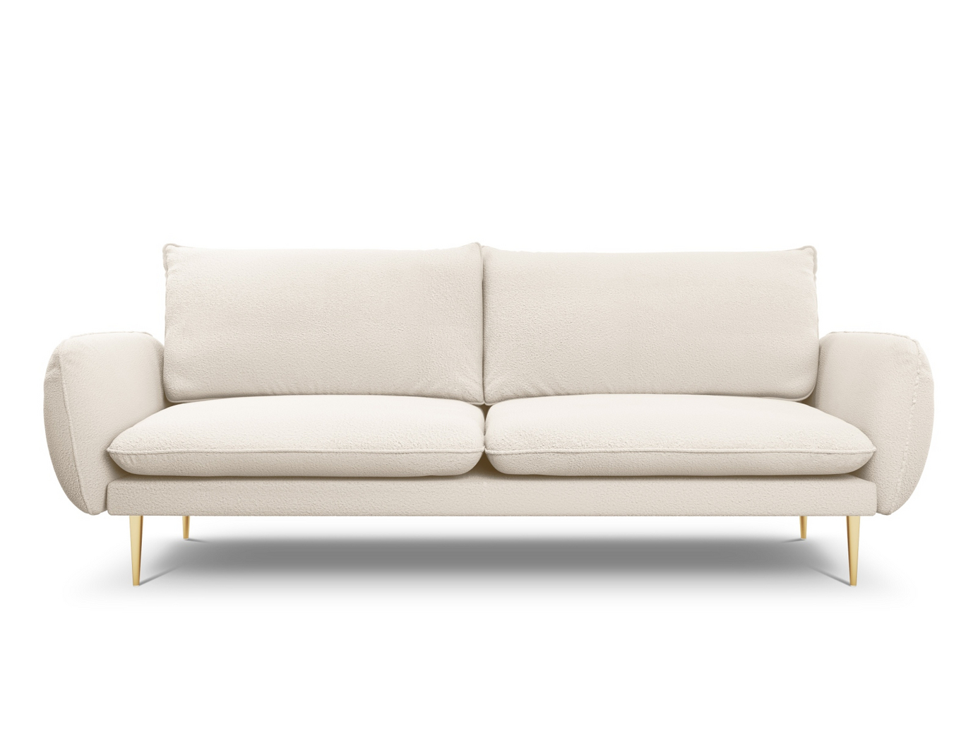 Cosmopolitan Design bouclé-sofa, "Vienna", 4-seter, 230 × 92 × 95 cm, Ascot, gullfargede metallben