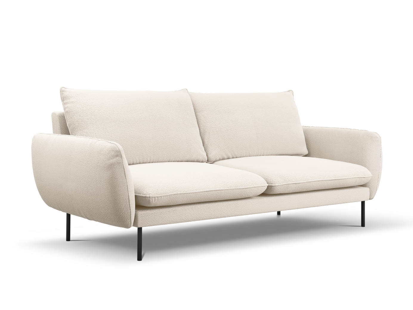 Cosmopolitan Design bouclé-sofa, "Vienna", 4-seter, 230 × 92 × 95 cm, Ascot, svarte metallben