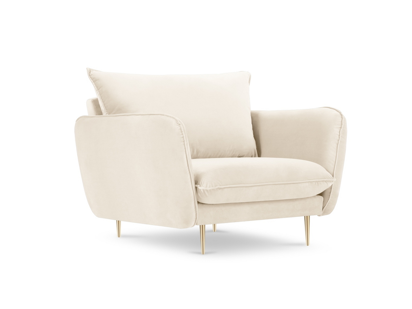 Cosmopolitan Design fløyelslenestol, "Vienna", 1-seter, 97 × 94 × 95 cm, Bluvel, gullfargede metallben