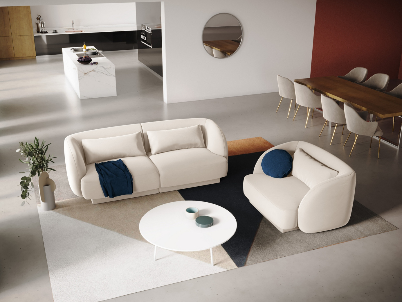 Cosmopolitan Design fløyelslenestol, "Tulum", 1-seter, 103 × 90 × 70 cm, Bluvel, svarte plastben