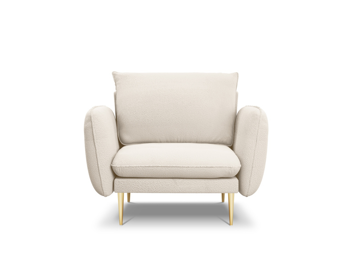 Cosmopolitan Design bouclé-lenestol, "Vienna", 1-seter, 97 × 94 × 95 cm, Ascot, gullfargede metallben