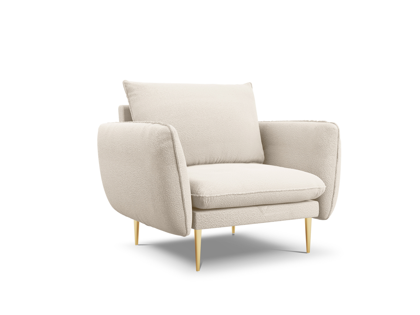 Cosmopolitan Design bouclé-lenestol, "Vienna", 1-seter, 97 × 94 × 95 cm, Ascot, gullfargede metallben