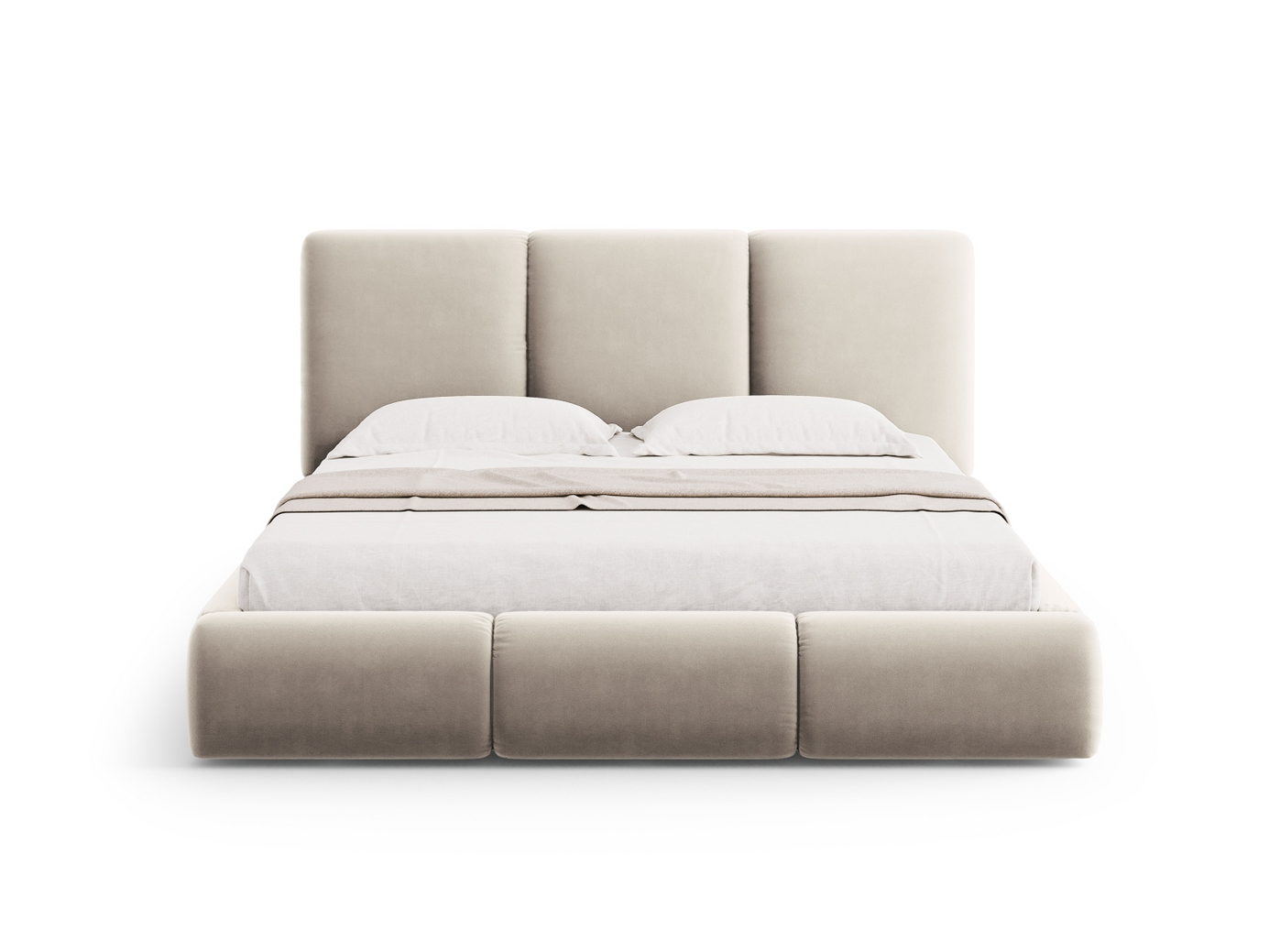 Cosmopolitan Design fløyelsseng med oppbevaring og sengegavl, "Nicolas", 160 × 220 × 100 cm, Riviera, svarte plastben