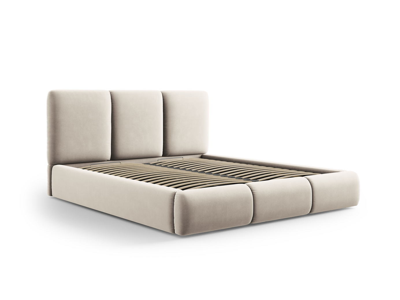 Cosmopolitan Design fløyelsseng med oppbevaring og sengegavl, "Nicolas", 160 × 220 × 100 cm, Riviera, svarte plastben