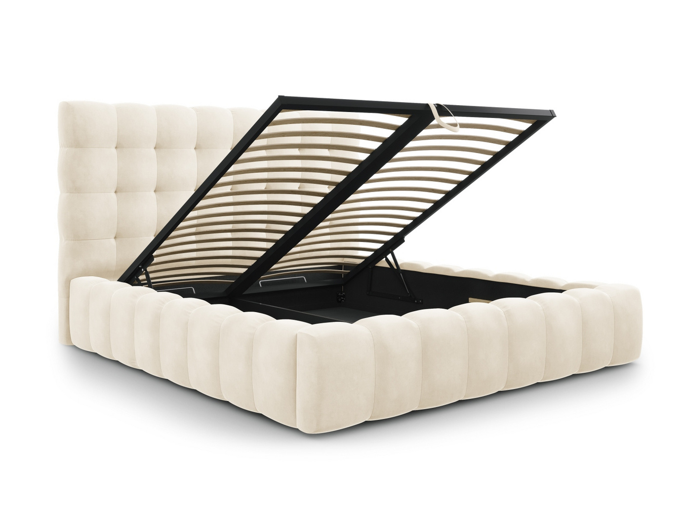 Cosmopolitan Design fløyelsseng med oppbevaring og sengegavl, "Bali", 165 × 230 × 125 cm, Bluvel, svarte plastben