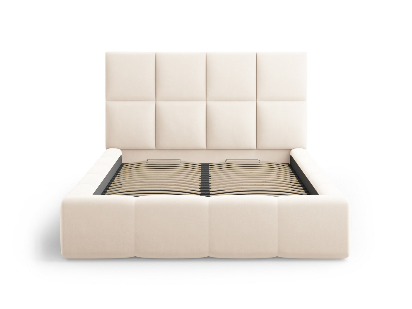 Cosmopolitan Design fløyelsseng med oppbevaring og sengegavl, "Livigno", 165 × 230 × 125 cm, Bluvel, svarte plastben