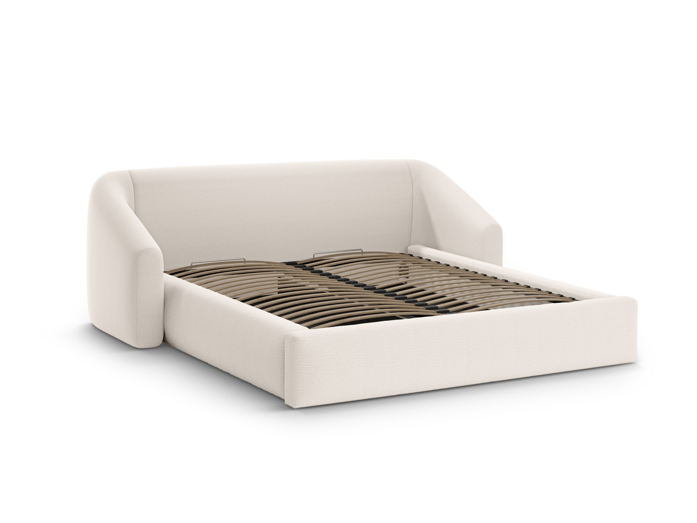 Cosmopolitan Design seng med oppbevaring og sengegavl, "Campi", 228 × 230 × 80 cm, Moly, svarte plastben