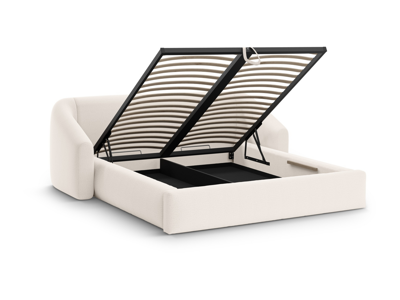 Cosmopolitan Design seng med oppbevaring og sengegavl, "Campi", 228 × 230 × 80 cm, Moly, svarte plastben