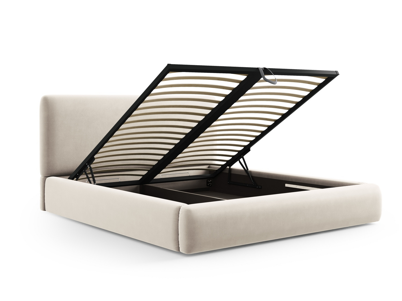 Cosmopolitan Design fløyelsseng med oppbevaring og sengegavl, "Colonel", 180 × 220 × 100 cm, Riviera, svarte plastben