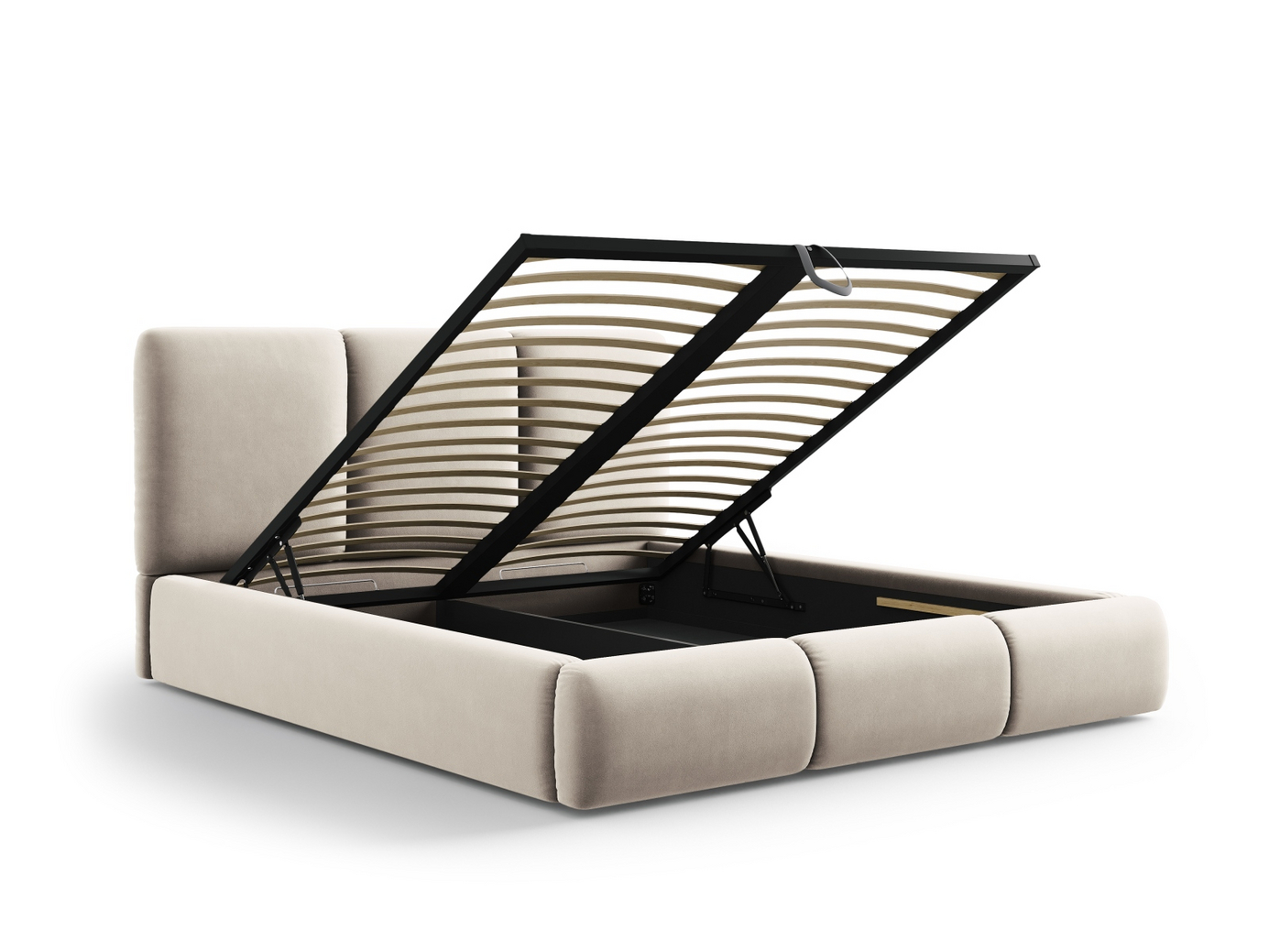 Cosmopolitan Design fløyelsseng med oppbevaring og sengegavl, "Nicolas", 180 × 220 × 100 cm, Riviera, svarte plastben
