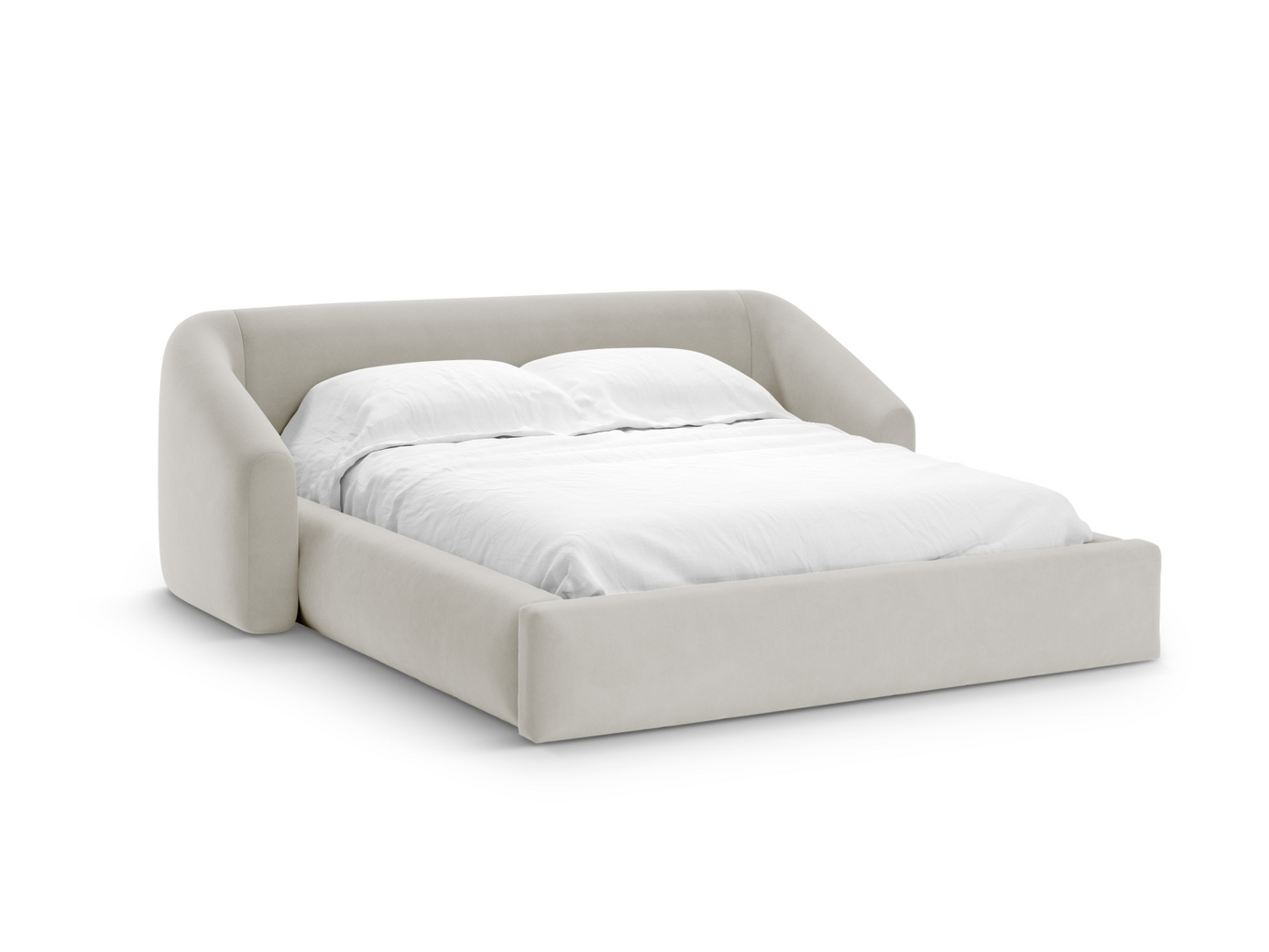 Cosmopolitan Design fløyelsseng med oppbevaring og sengegavl, "Campi", 228 × 230 × 80 cm, Bluvel, svarte plastben