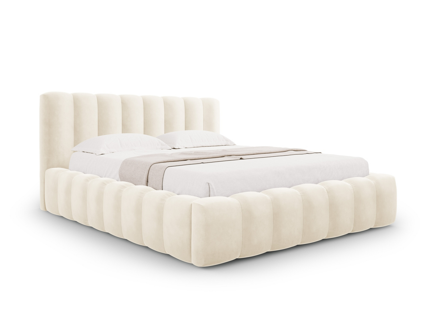Cosmopolitan Design fløyelsseng med oppbevaring og sengegavl, "Palma", 185 × 230 × 94 cm, Bluvel, svarte plastben