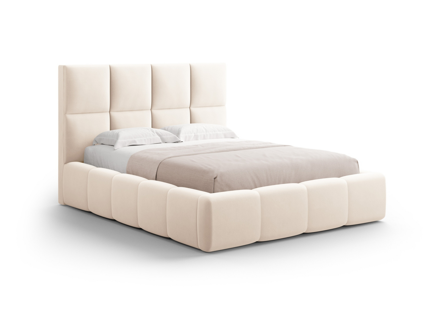 Cosmopolitan Design fløyelsseng med oppbevaring og sengegavl, "Livigno", 205 × 230 × 125 cm, Bluvel, svarte plastben