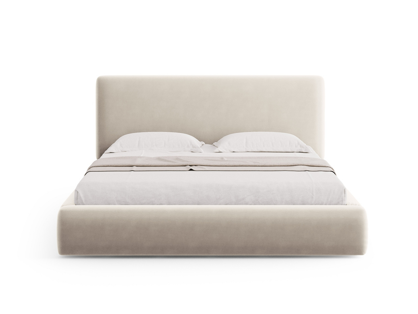Cosmopolitan Design fløyelsseng med oppbevaring og sengegavl, "Colonel", 220 × 220 × 100 cm, Riviera, svarte plastben