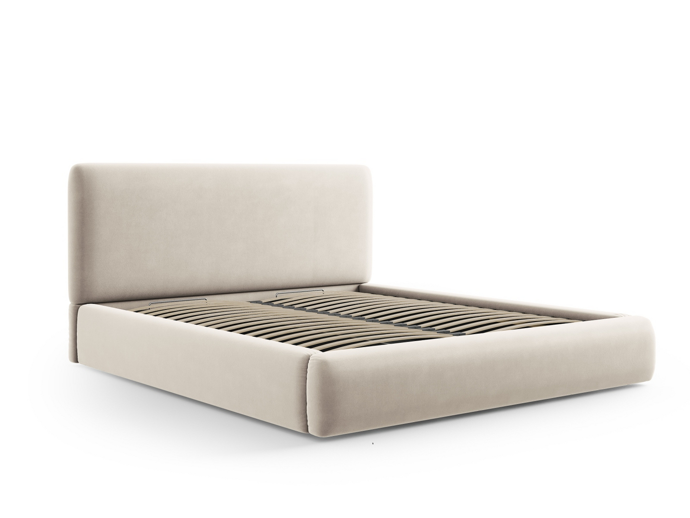Cosmopolitan Design fløyelsseng med oppbevaring og sengegavl, "Colonel", 220 × 220 × 100 cm, Riviera, svarte plastben