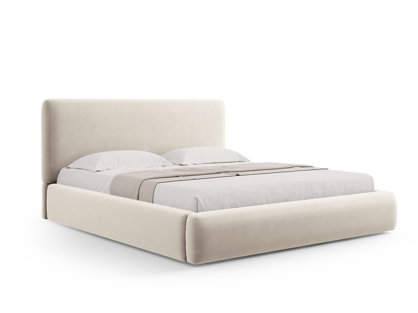 Cosmopolitan Design fløyelsseng med oppbevaring og sengegavl, "Colonel", 220 × 220 × 100 cm, Riviera, svarte plastben