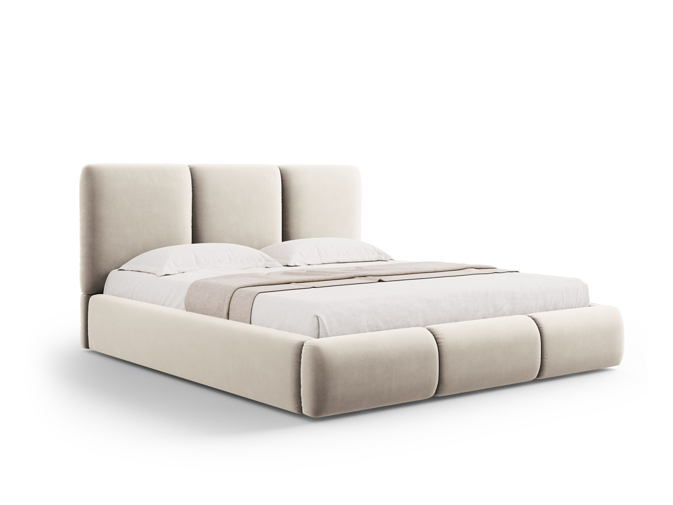 Cosmopolitan Design fløyelsseng med oppbevaring og sengegavl, "Nicolas", 220 × 220 × 100 cm, Riviera, svarte plastben