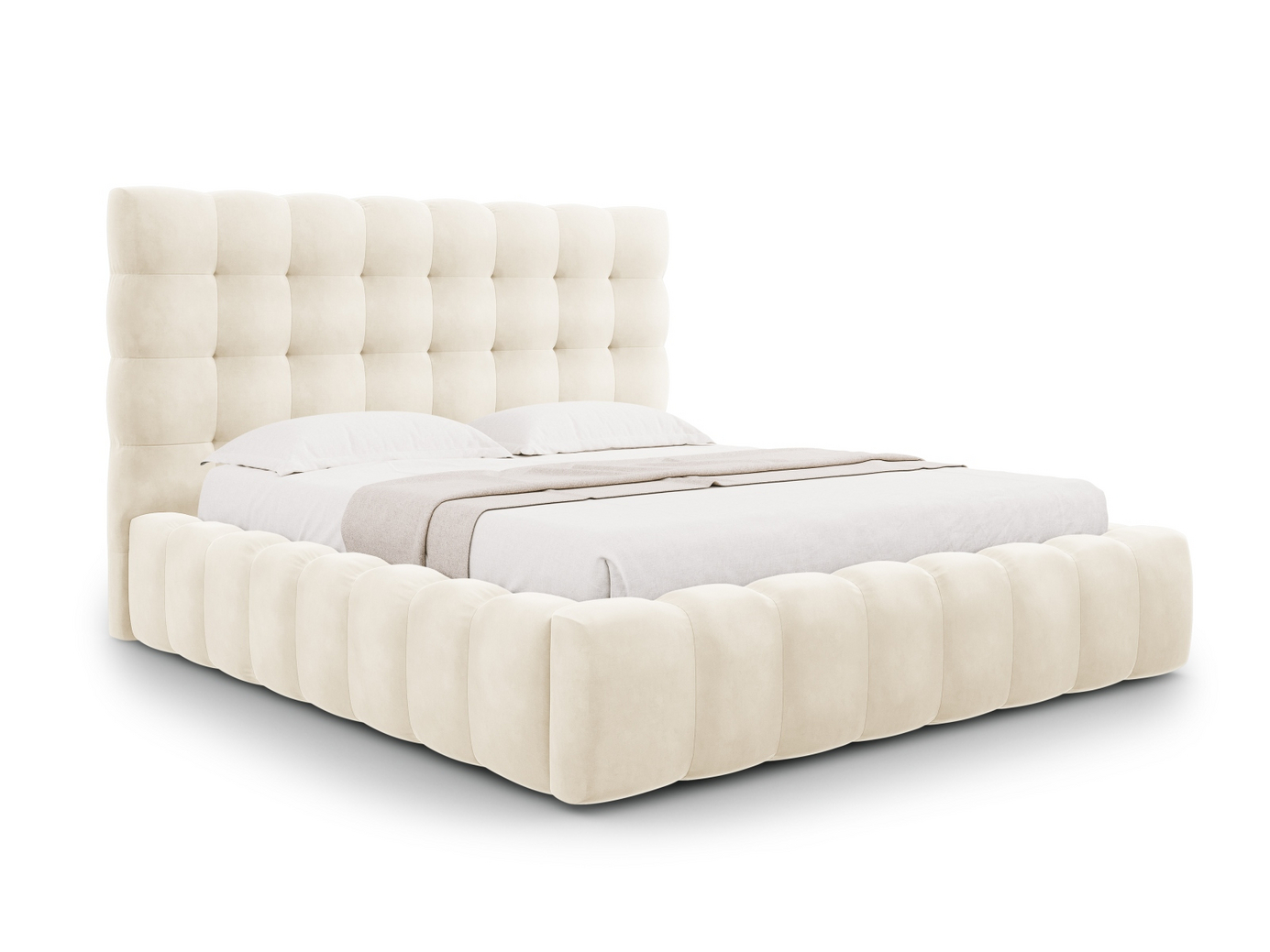 Cosmopolitan Design fløyelsseng med oppbevaring og sengegavl, "Bali", 225 × 230 × 125 cm, Bluvel, svarte plastben