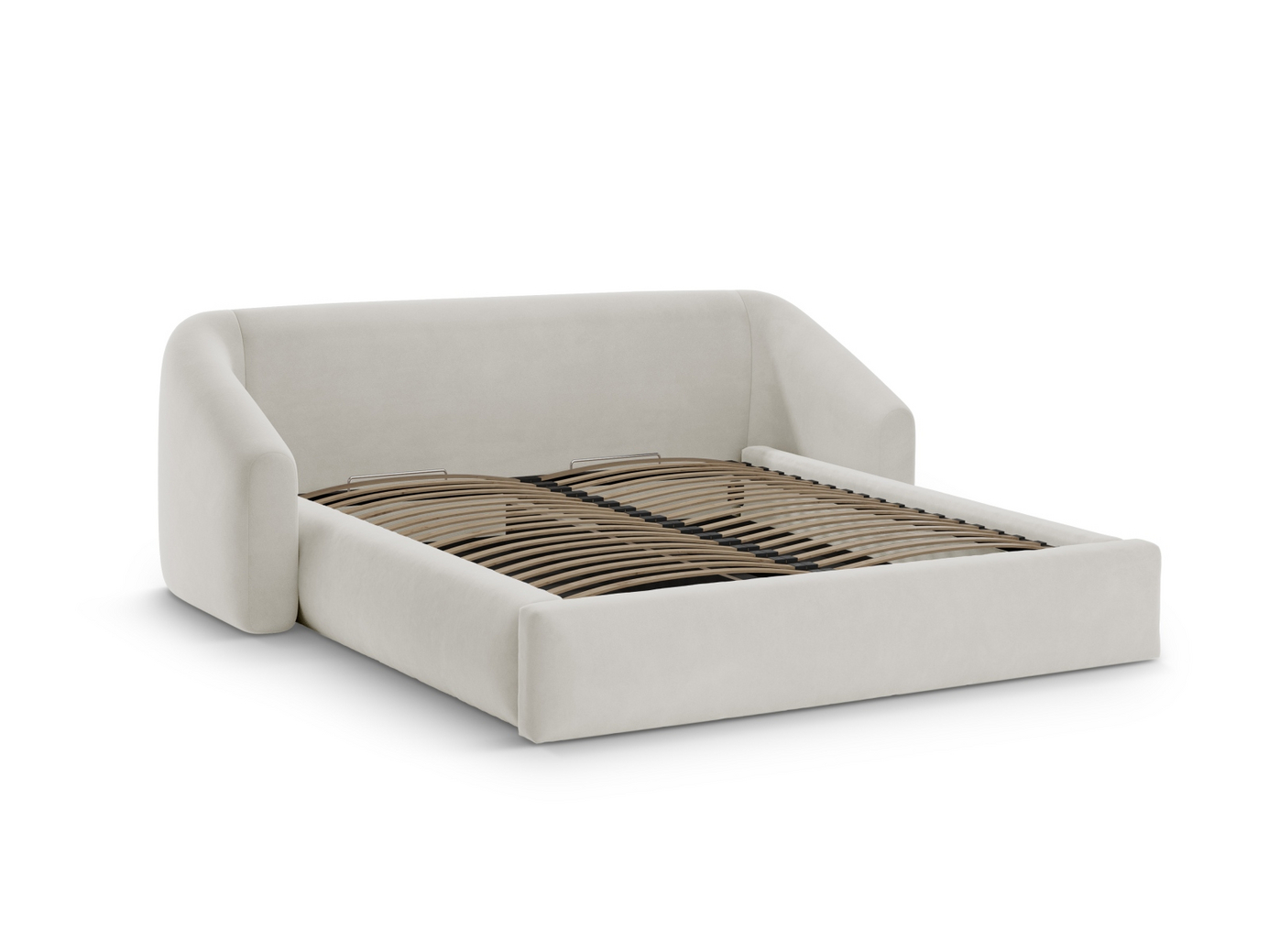 Cosmopolitan Design fløyelsseng med oppbevaring og sengegavl, "Campi", 268 × 230 × 80 cm, Bluvel, svarte plastben