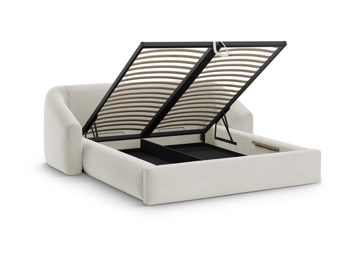 Cosmopolitan Design fløyelsseng med oppbevaring og sengegavl, "Campi", 268 × 230 × 80 cm, Bluvel, svarte plastben