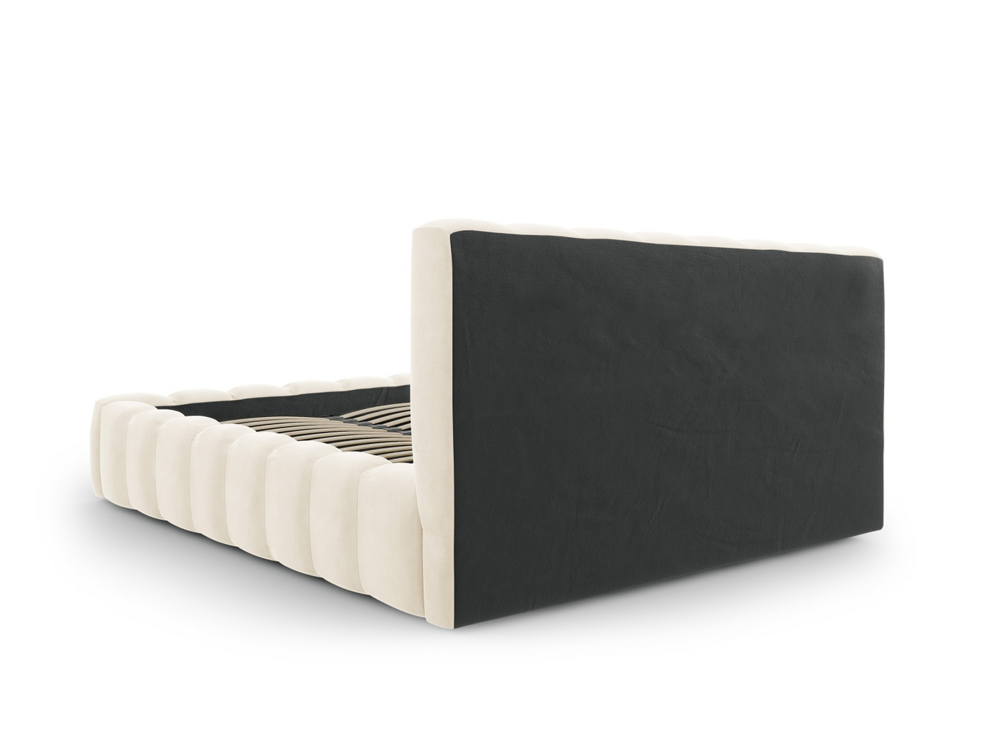 Cosmopolitan Design fløyelsseng med oppbevaring og sengegavl, "Palma", 225 × 230 × 94 cm, Bluvel, svarte plastben