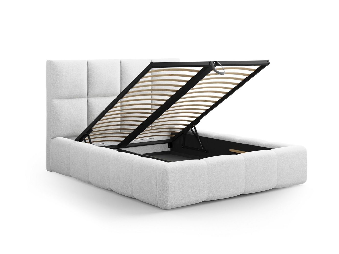 Cosmopolitan Design seng med oppbevaring og sengegavl, "Livigno", 225 × 230 × 125 cm, Solid, svarte plastben