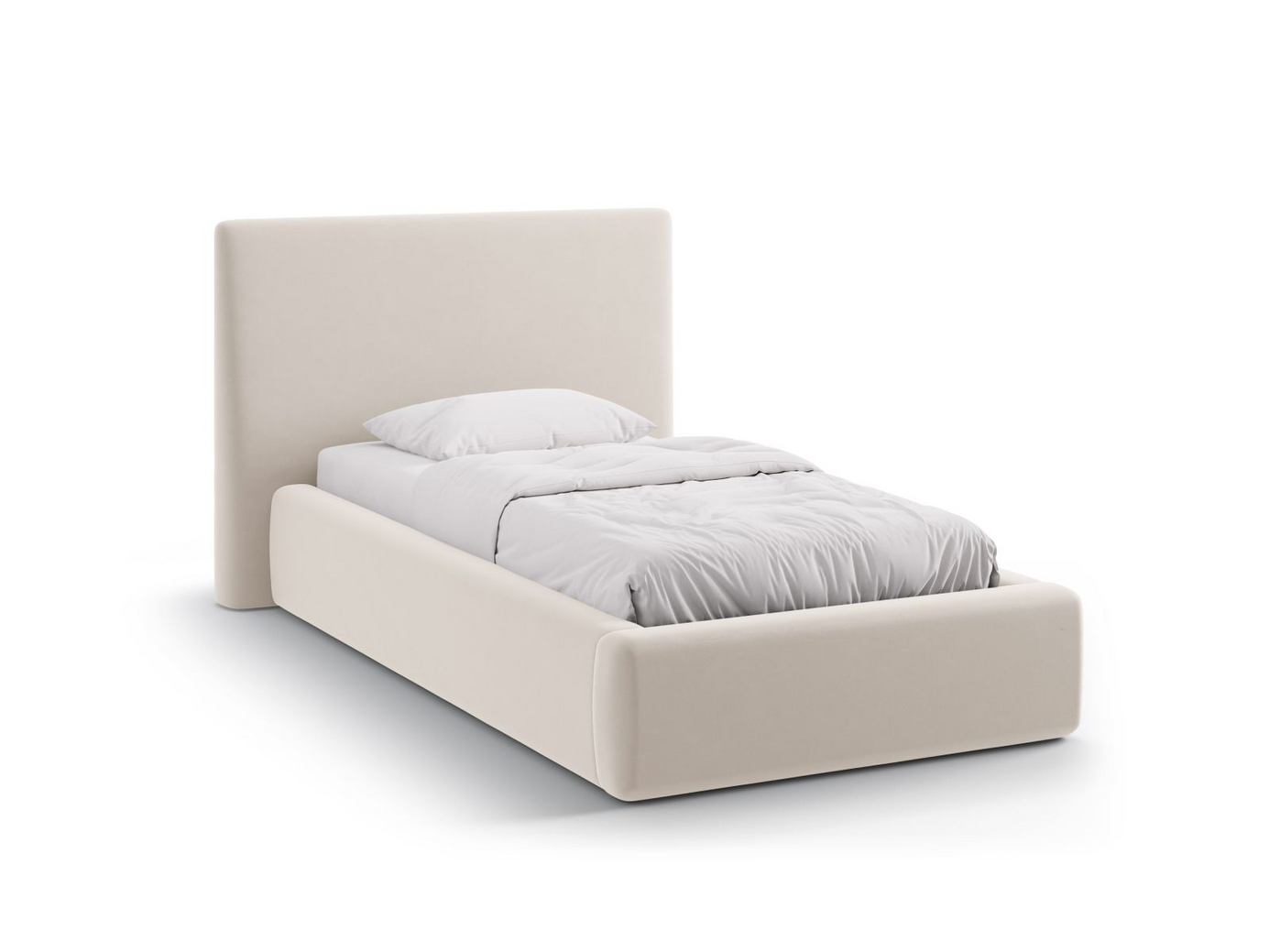 Cosmopolitan Design fløyelsseng med oppbevaring og sengegavl, "Asti", 130 × 220 × 95 cm, Magic Velvet, svarte plastben