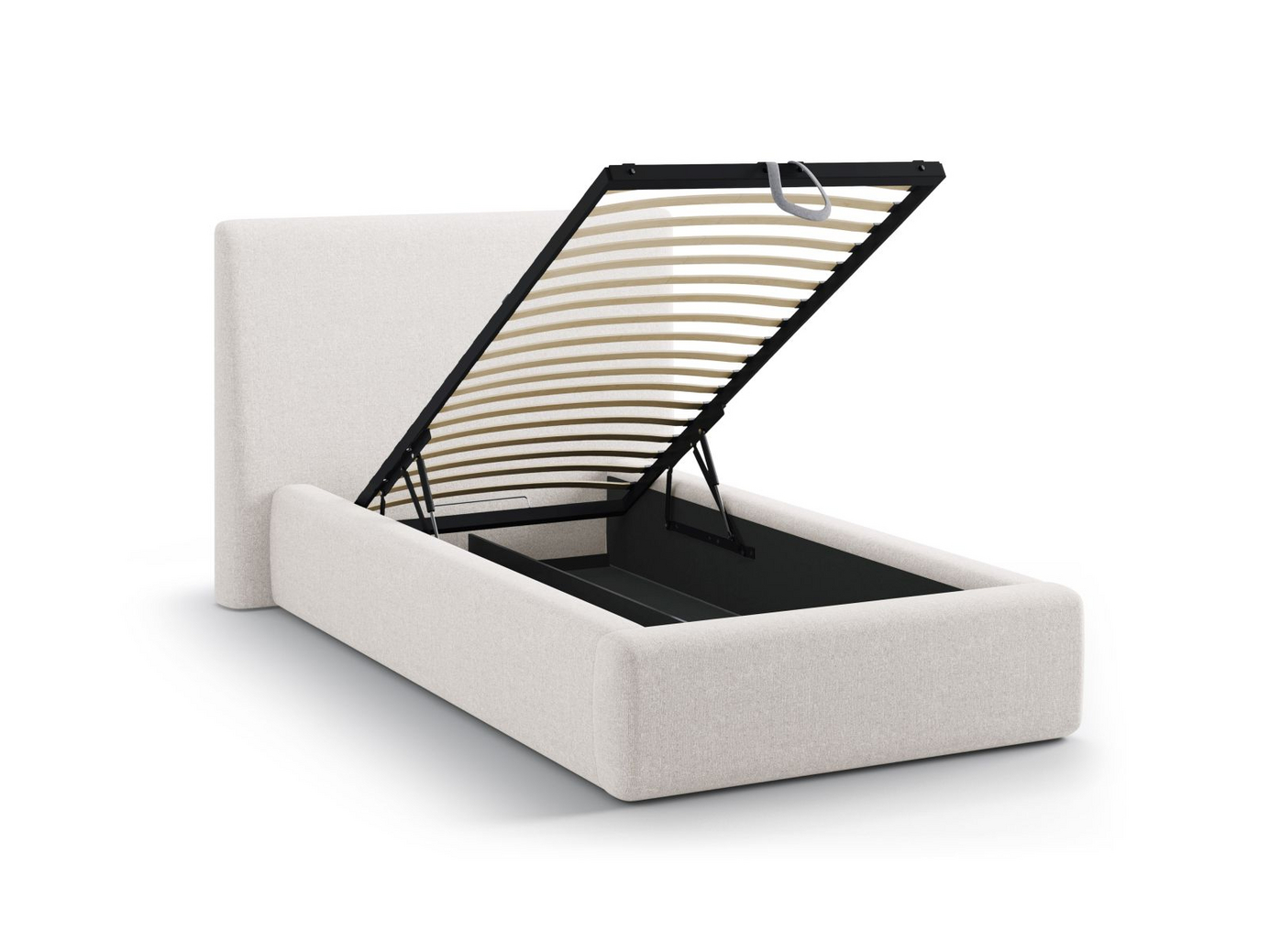 Cosmopolitan Design seng med oppbevaring og sengegavl, "Asti", 130 × 220 × 95 cm, Moly, svarte plastben