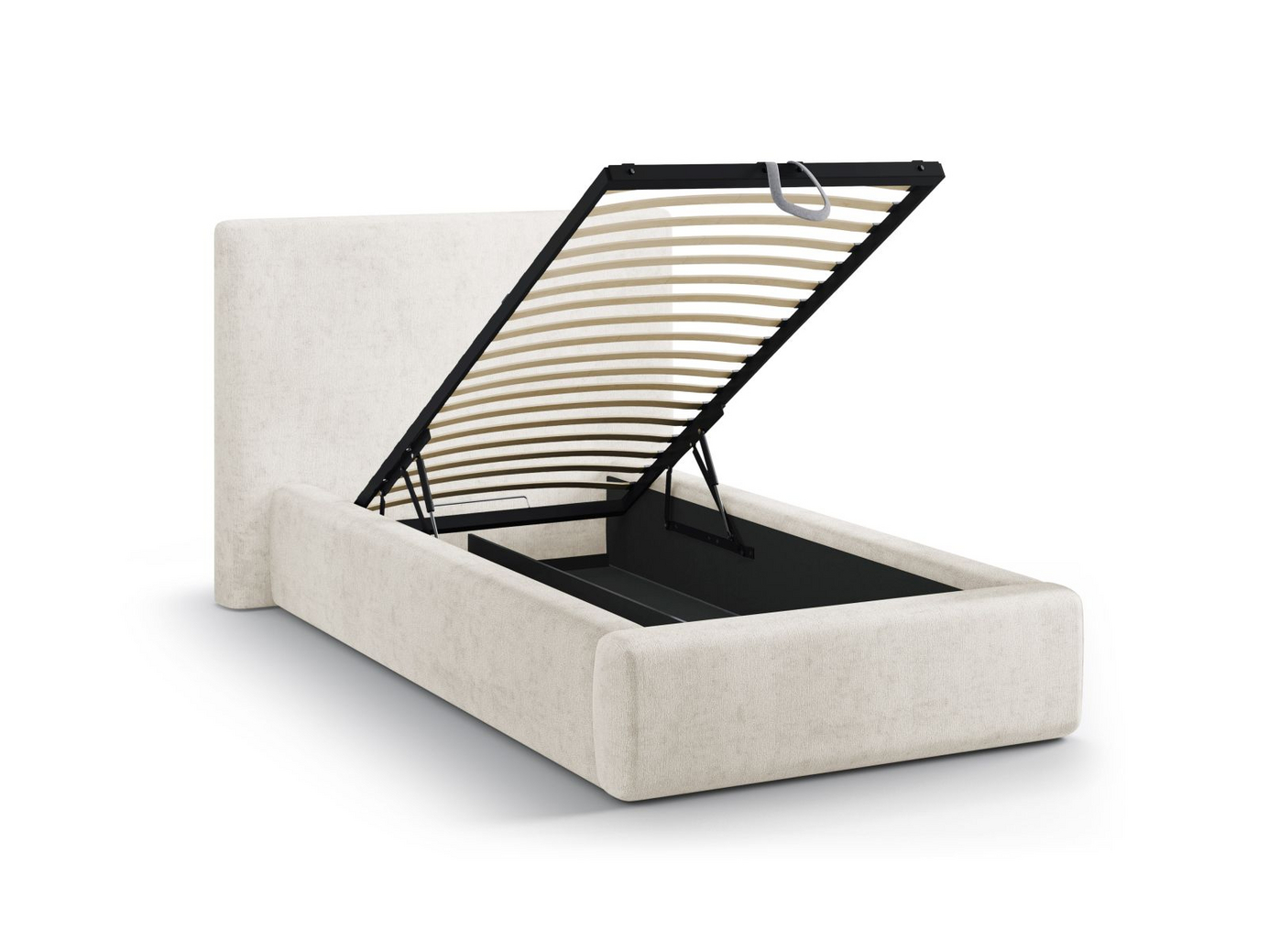 Cosmopolitan Design seng med oppbevaring og sengegavl, "Asti", 130 × 220 × 95 cm, Perfect Harmony, svarte plastben