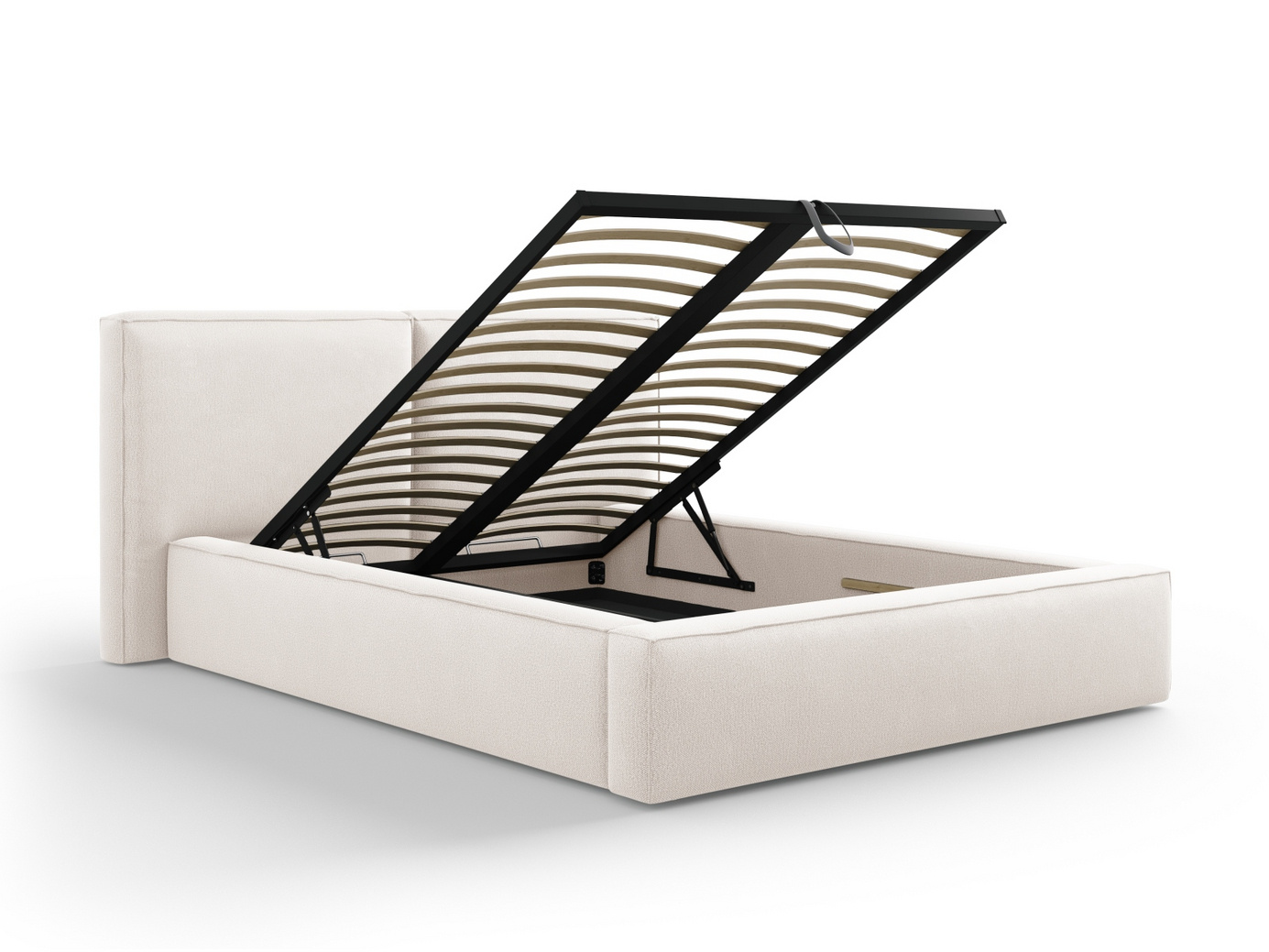 Cosmopolitan Design seng med oppbevaring og dobbel sengegavl, "Arendal", 194 × 228 × 97,5 cm, Megan, svarte plastben
