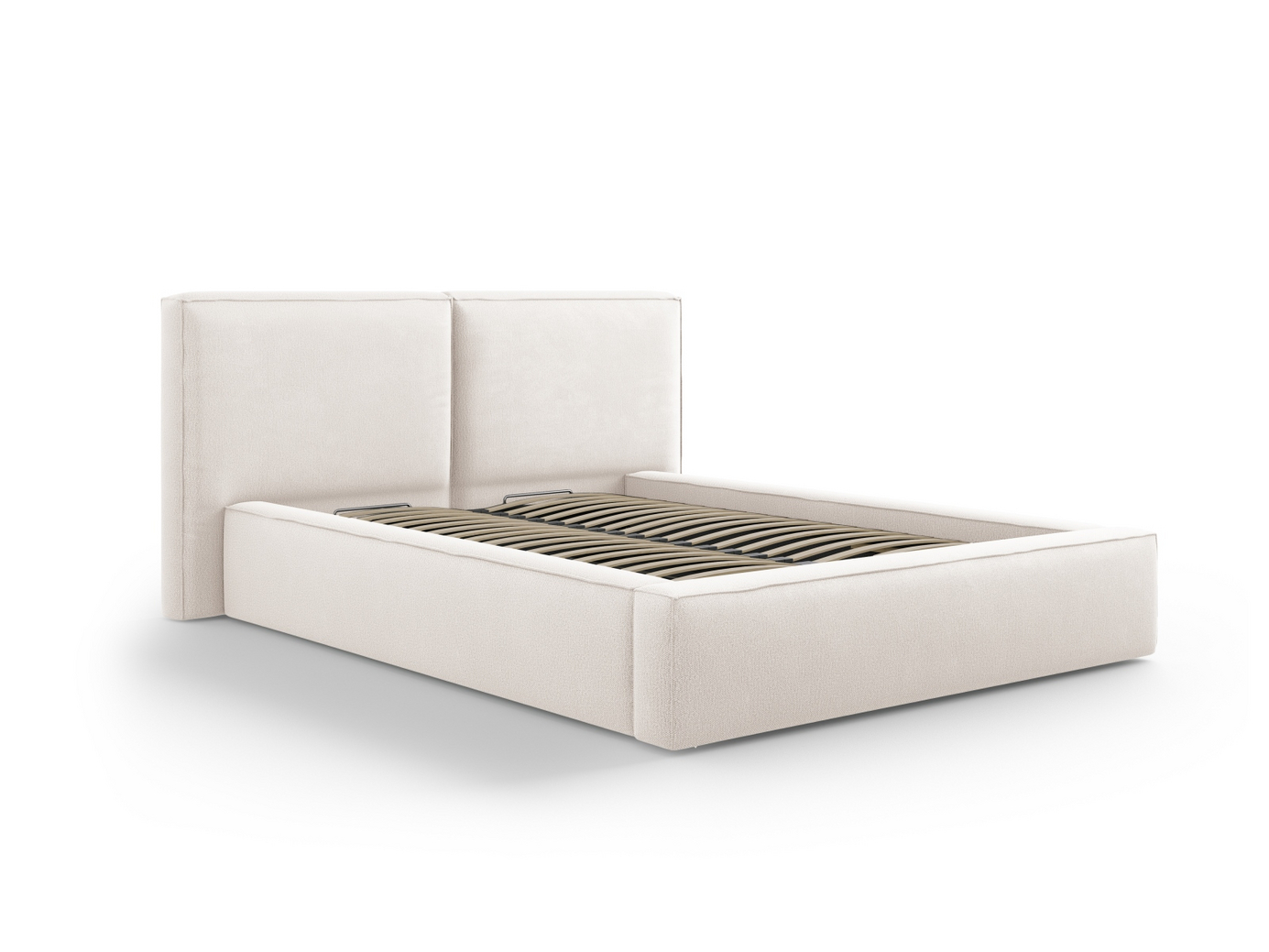 Cosmopolitan Design seng med oppbevaring og dobbel sengegavl, "Arendal", 194 × 228 × 97,5 cm, Megan, svarte plastben