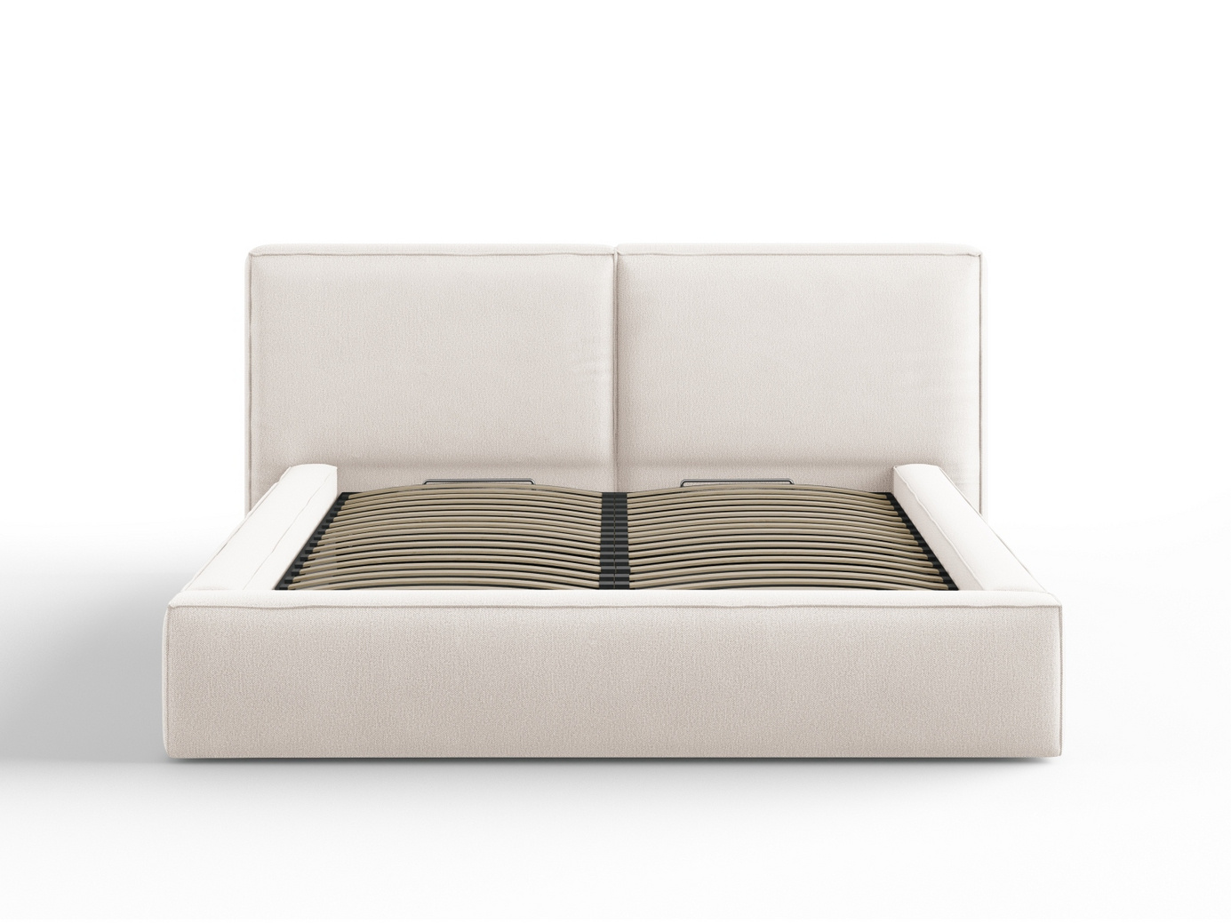 Cosmopolitan Design seng med oppbevaring og dobbel sengegavl, "Arendal", 214 × 228 × 97,5 cm, Megan, svarte plastben