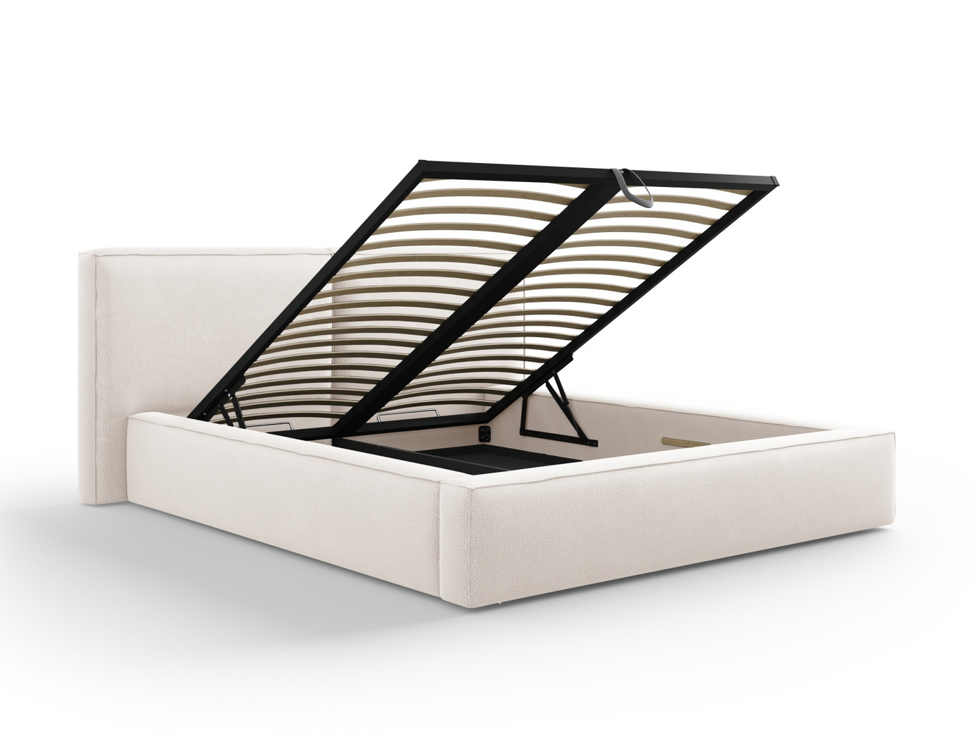 Cosmopolitan Design seng med oppbevaring og dobbel sengegavl, "Arendal", 214 × 228 × 97,5 cm, Megan, svarte plastben