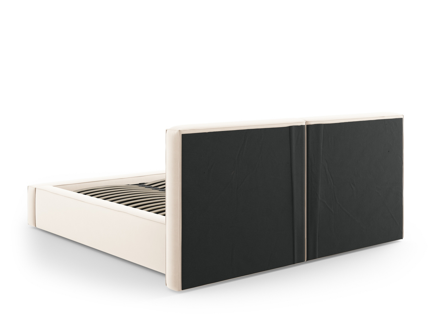 Cosmopolitan Design fløyelsseng med oppbevaring og dobbel sengegavl, "Arendal", 234 × 228 × 97,5 cm, Bluvel, svarte plastben