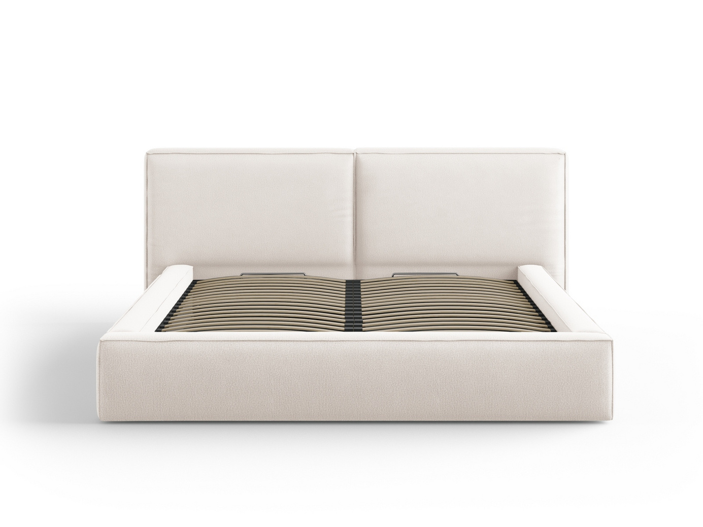 Cosmopolitan Design seng med oppbevaring og dobbel sengegavl, "Arendal", 234 × 228 × 97,5 cm, Megan, svarte plastben