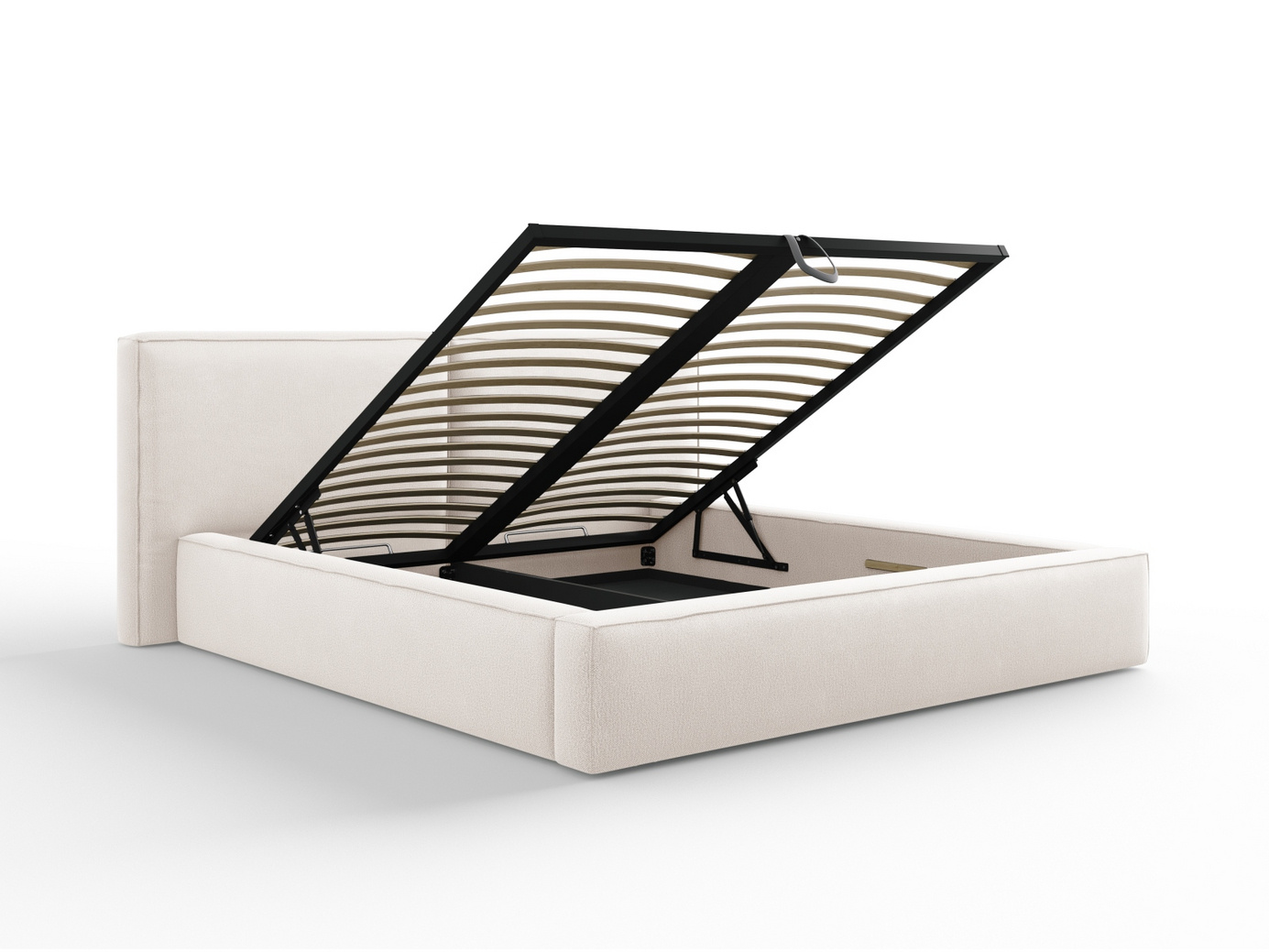 Cosmopolitan Design seng med oppbevaring og dobbel sengegavl, "Arendal", 234 × 228 × 97,5 cm, Megan, svarte plastben