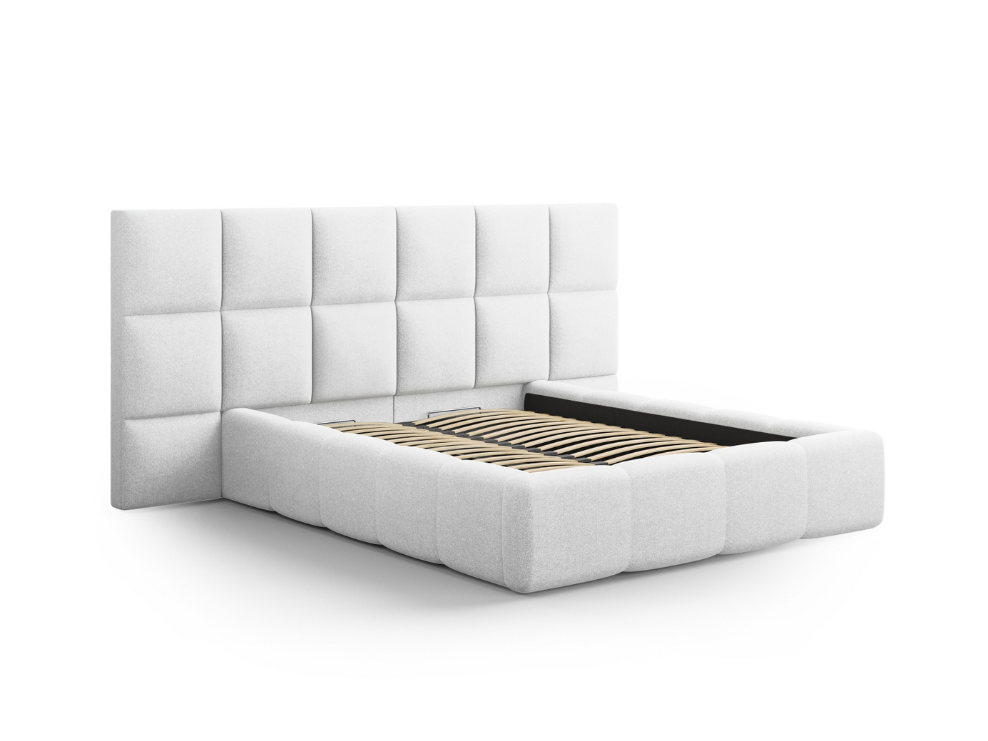 Cosmopolitan Design seng med oppbevaring og sengegavl, "Livigno", 350 × 230 × 125 cm, Solid, svarte plastben