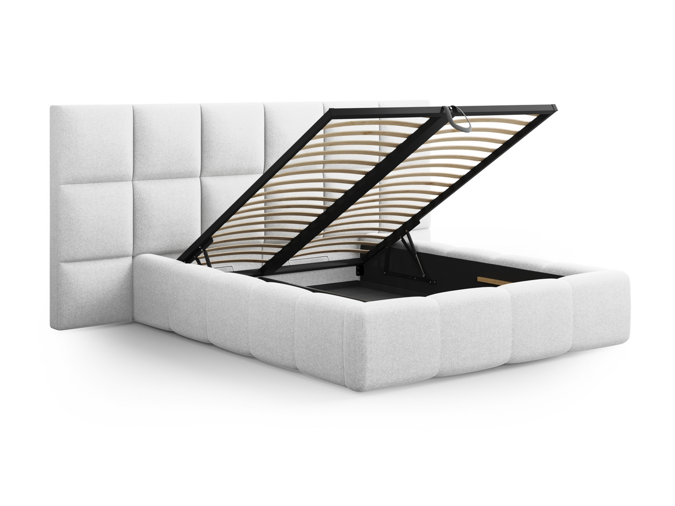 Cosmopolitan Design seng med oppbevaring og sengegavl, "Livigno", 350 × 230 × 125 cm, Solid, svarte plastben