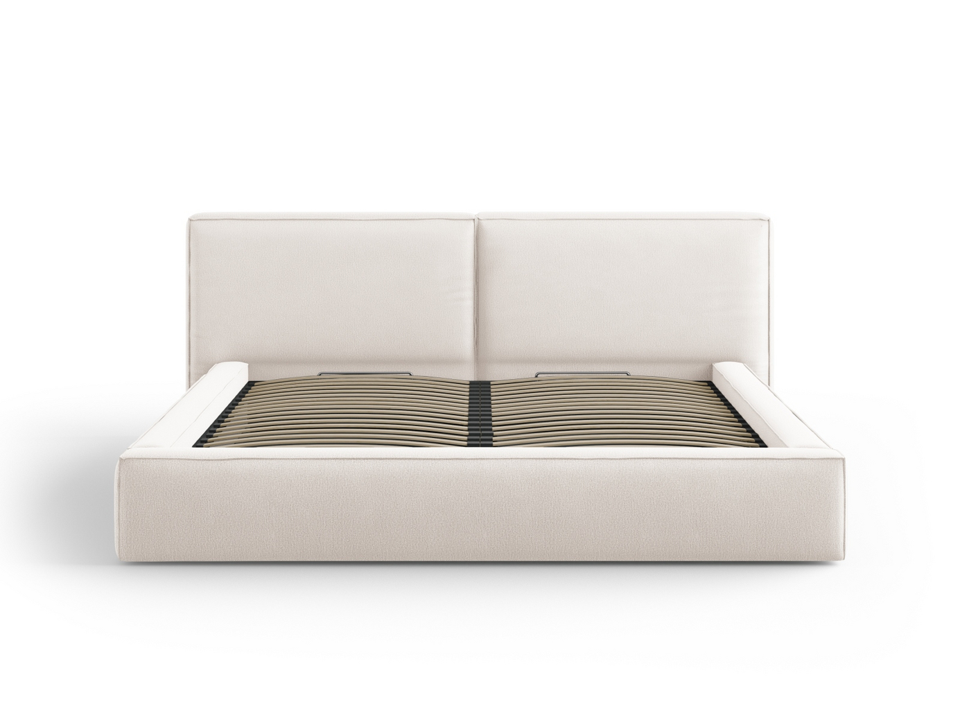 Cosmopolitan Design seng med oppbevaring og dobbel sengegavl, "Arendal", 251 × 228 × 97,5 cm, Megan, svarte plastben