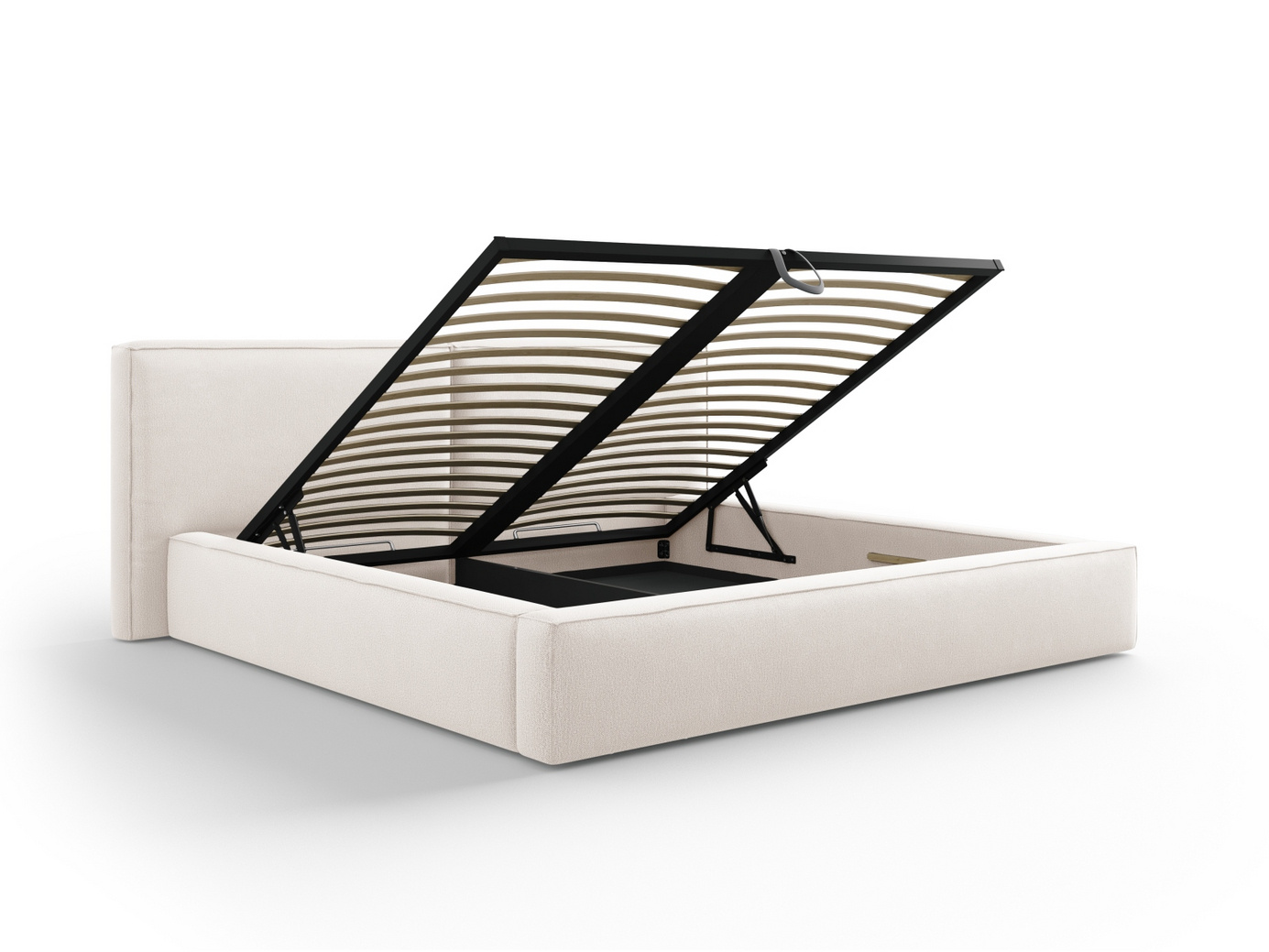 Cosmopolitan Design seng med oppbevaring og dobbel sengegavl, "Arendal", 251 × 228 × 97,5 cm, Megan, svarte plastben