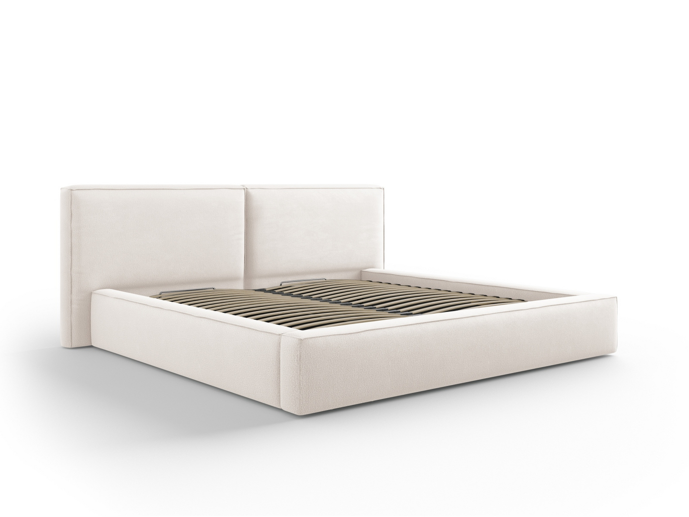 Cosmopolitan Design seng med oppbevaring og dobbel sengegavl, "Arendal", 251 × 228 × 97,5 cm, Megan, svarte plastben