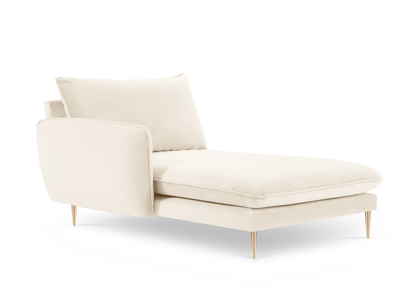 Cosmopolitan Design venstrevendt fløyelssjeselong, "Vienna", 1-seter, 110 × 170 × 95 cm, Bluvel, gullfargede metallben
