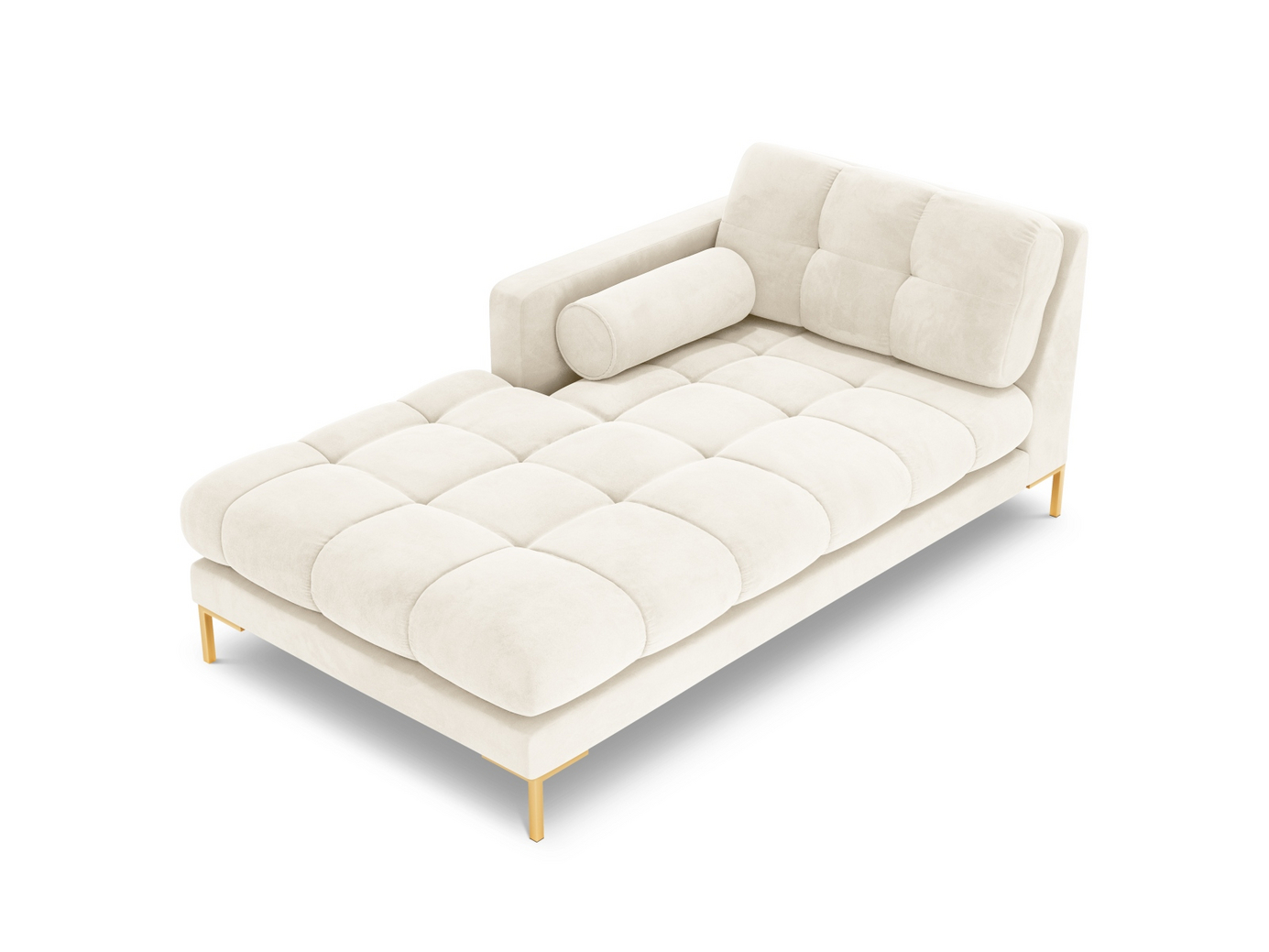 Cosmopolitan Design venstrevendt fløyelssjeselong, "Bali", 1-seter, 102 × 185 × 75 cm, Bluvel, gullfargede metallben