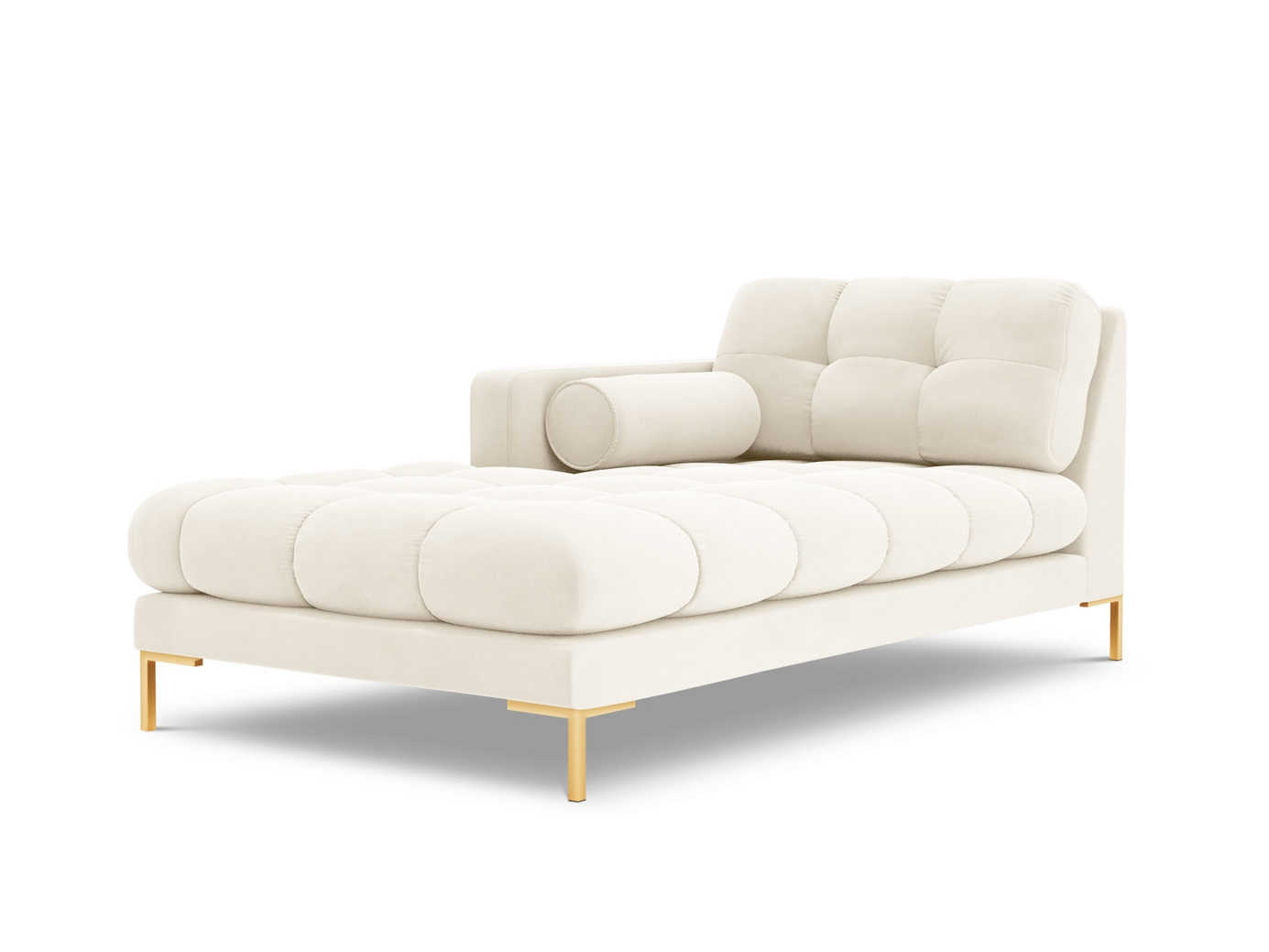 Cosmopolitan Design venstrevendt fløyelssjeselong, "Bali", 1-seter, 102 × 185 × 75 cm, Bluvel, gullfargede metallben