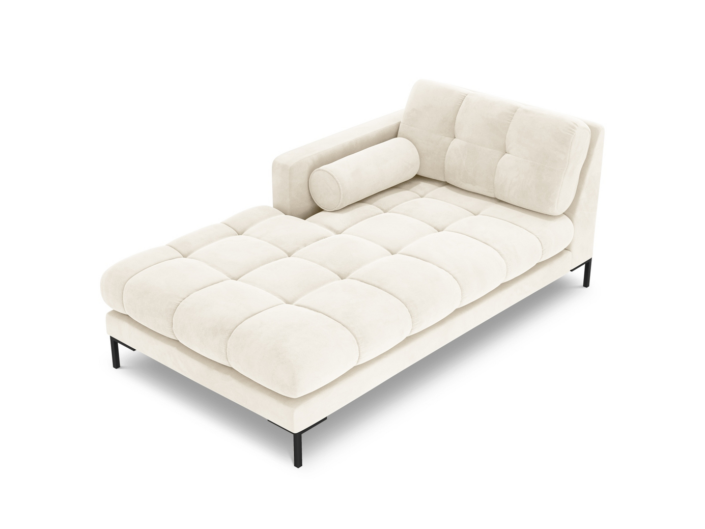 Cosmopolitan Design venstrevendt fløyelssjeselong, "Bali", 1-seter, 102 × 185 × 75 cm, Bluvel, svarte metallben